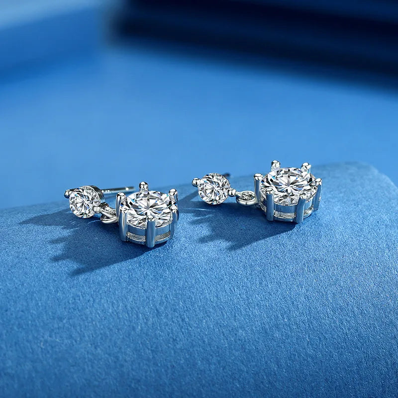 Solid 925 Sterling Silver Women Bridal Wedding Six Prong Zircon Crystal Stud Earrings
