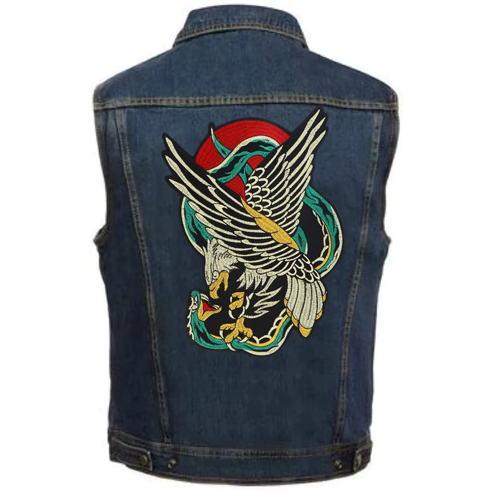 Punk Dragon Eagle Animal Large Embroidered Patch Appliques Iron on Patches Badge Clothes Sewing