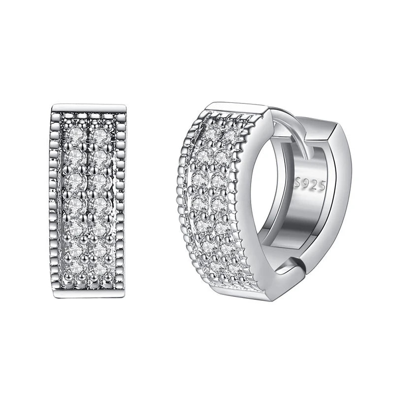 Solid 925 Sterling Silver Women Bridal Wedding Heart Hoops Crystal Zircon Earrings