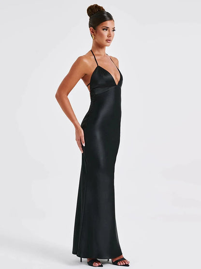 Elegant Backless Sexy Maxi Spaghetti Strap Sleeveless Bodycon Club Party Long Dress