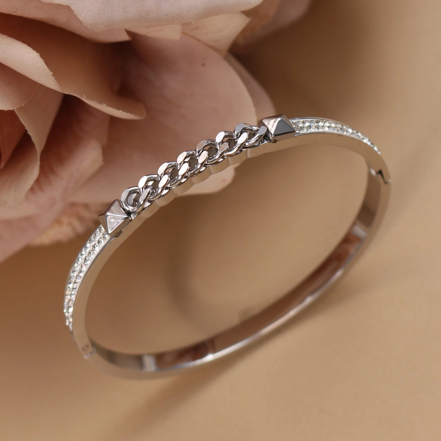 Love Charm 18k Gold Stainless Steel Crystal Cross Roman Numerals Bangle Bracelet