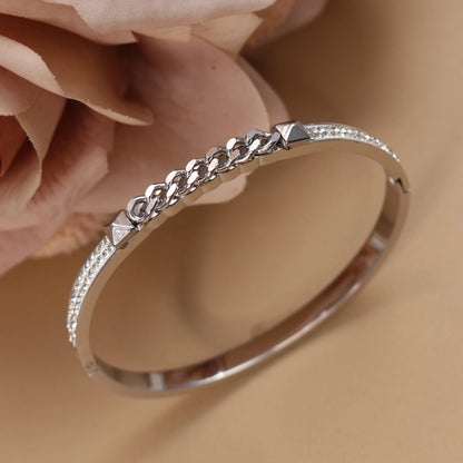 Love Charm 18k Gold Stainless Steel Crystal Cross Roman Numerals Bangle Bracelet