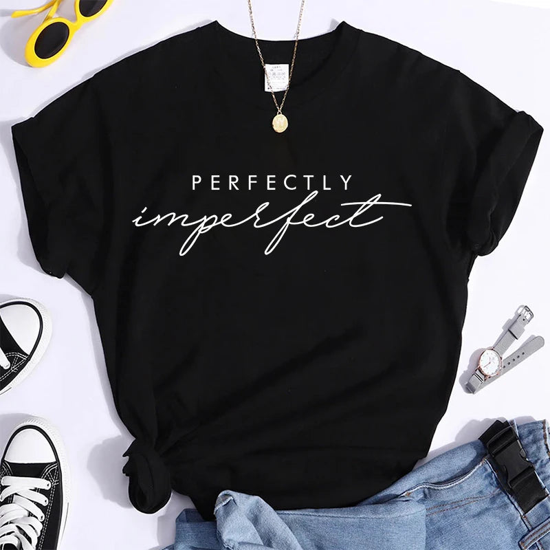 Men Women's Fashion Perfectly Imperfect Letter Printed Funny Short Sleeves Tees Shirt Tops