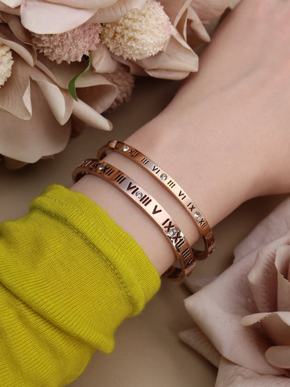Stainless Steel 18K gold plated Roman Numeral Bracelet Bangles Ring 2-in-1 Jewelry