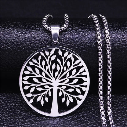 Tree of Life Stainless Steel Fashion Statement Necklace Silver Color Chain Necklace Pendant