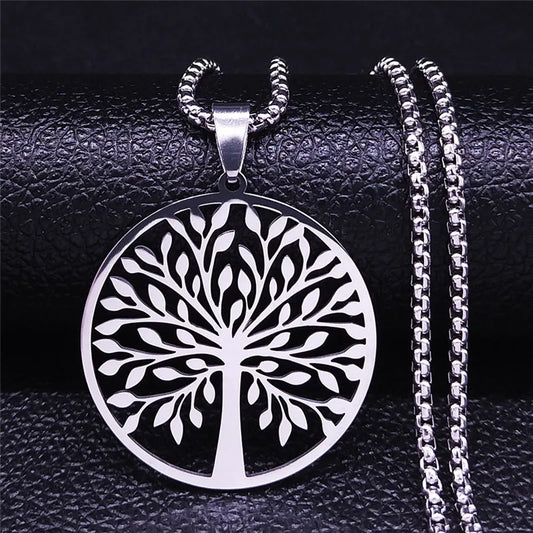 Tree of Life Stainless Steel Fashion Statement Necklace Silver Color Chain Necklace Pendant