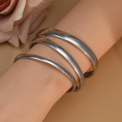 18K Gold-plated Stainless Steel Curved Polished Bangle Bracelet