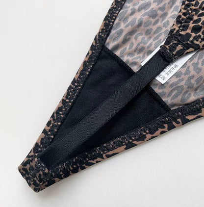 Sexy Women Ice Silk Low Waist G-String Leopard Flower Thong T-back Underwear Panties Briefs