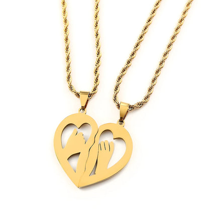 Women Heart Friend Lover Sister Pendant Stainless Steel Gold Color Necklace