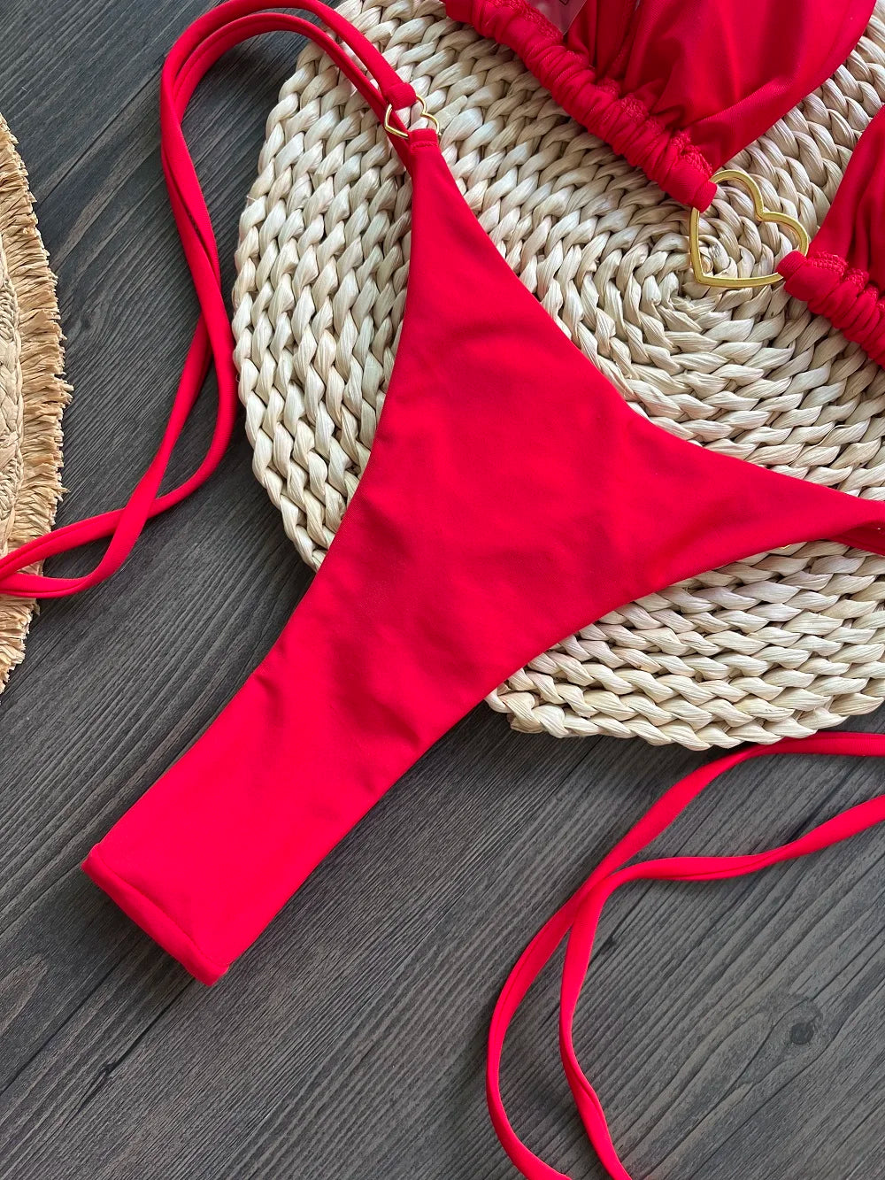 Solid Color Bikini Low Waist Lace-up Fashionable Swimsuit Two-piece Suit