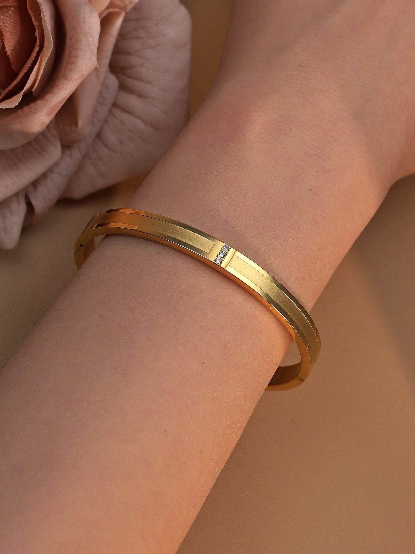 18K Plated Stainless Steel Zircon Fashion Women's Bracelet Bangles Gifts