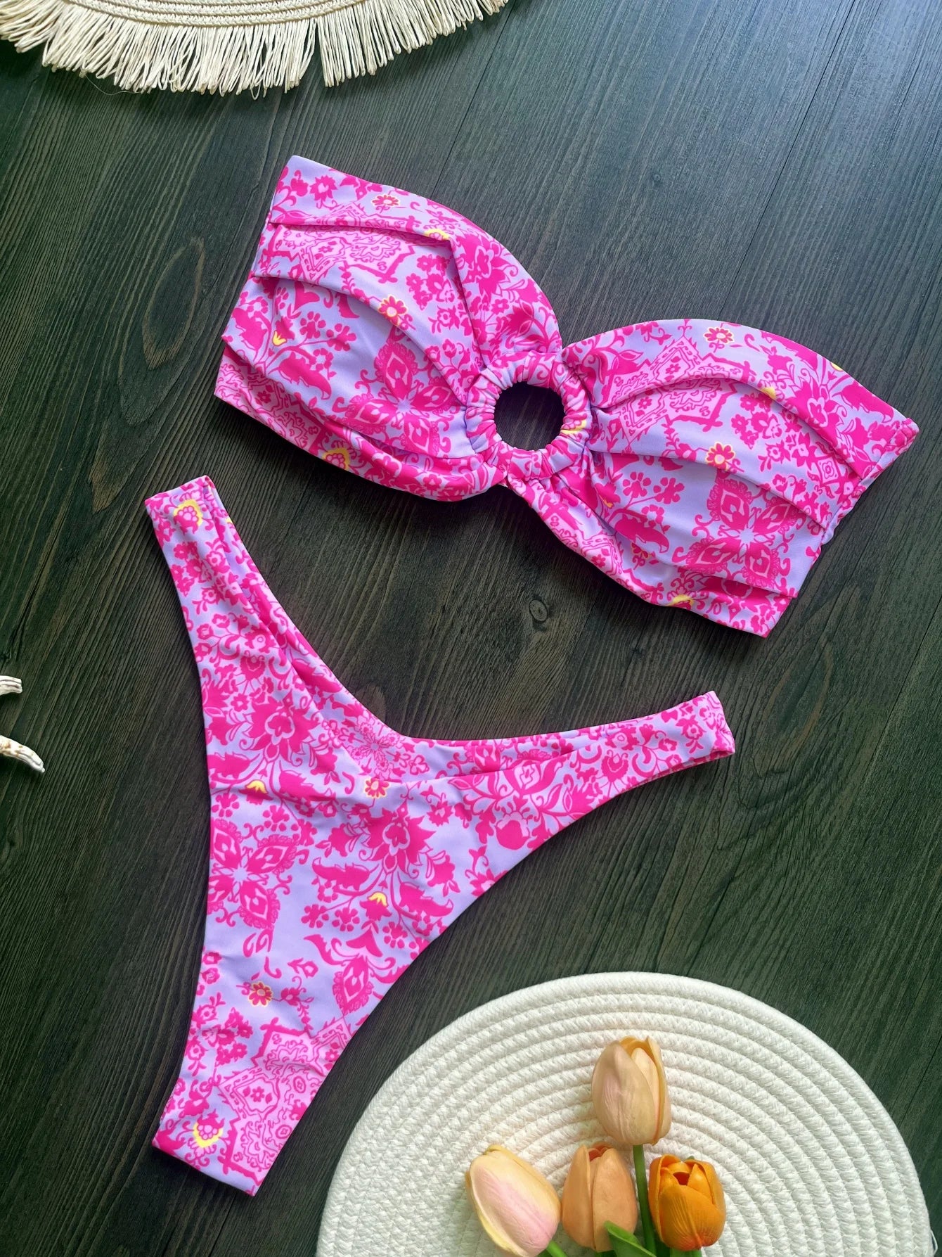Sexy Colorful Floral Printed Bikini Swimsuit Two-pieces Bikini Bather Bathing Suit