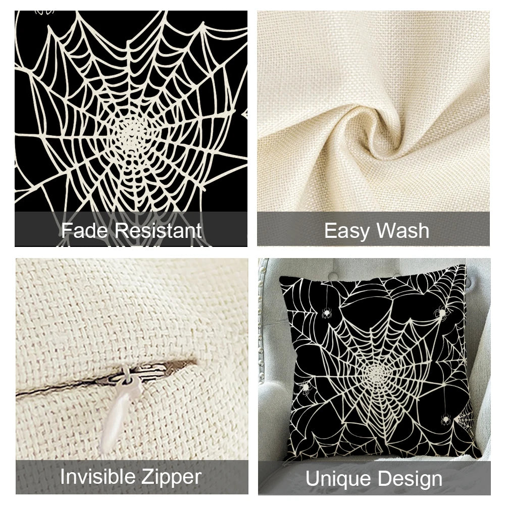18x18 Inches Halloween Skull Spider Spooky Web Design Sofa Cushion Pillowcase Home Decor