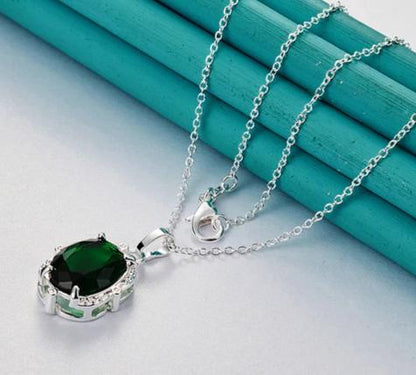 925 Sterling Silver Green Zircon 16-30Inches Chain Woman Fashion Wedding Party Charm Pendant Necklace