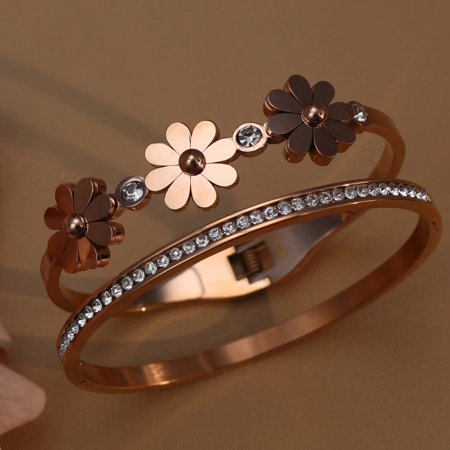 Delicate Crystal Shape Stainless Steel Gold Color Women's Bracelet Bangles