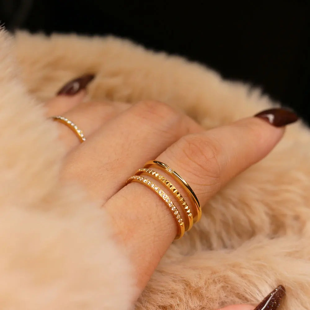 Women 18k Gold Wedding Zircon Inlaid Triple Layer Stainless Steel Fashion Ring