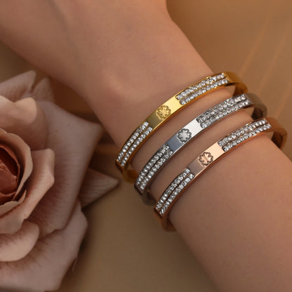 18K Gold-Plated Cross Screwdriver Stainless Steel Zircon Bangle Bracelet Women's Jewelry