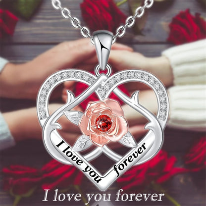 Women Perfect Valentine's Day Fashion I Love You Forever Heart-shape Rose Necklace Gift