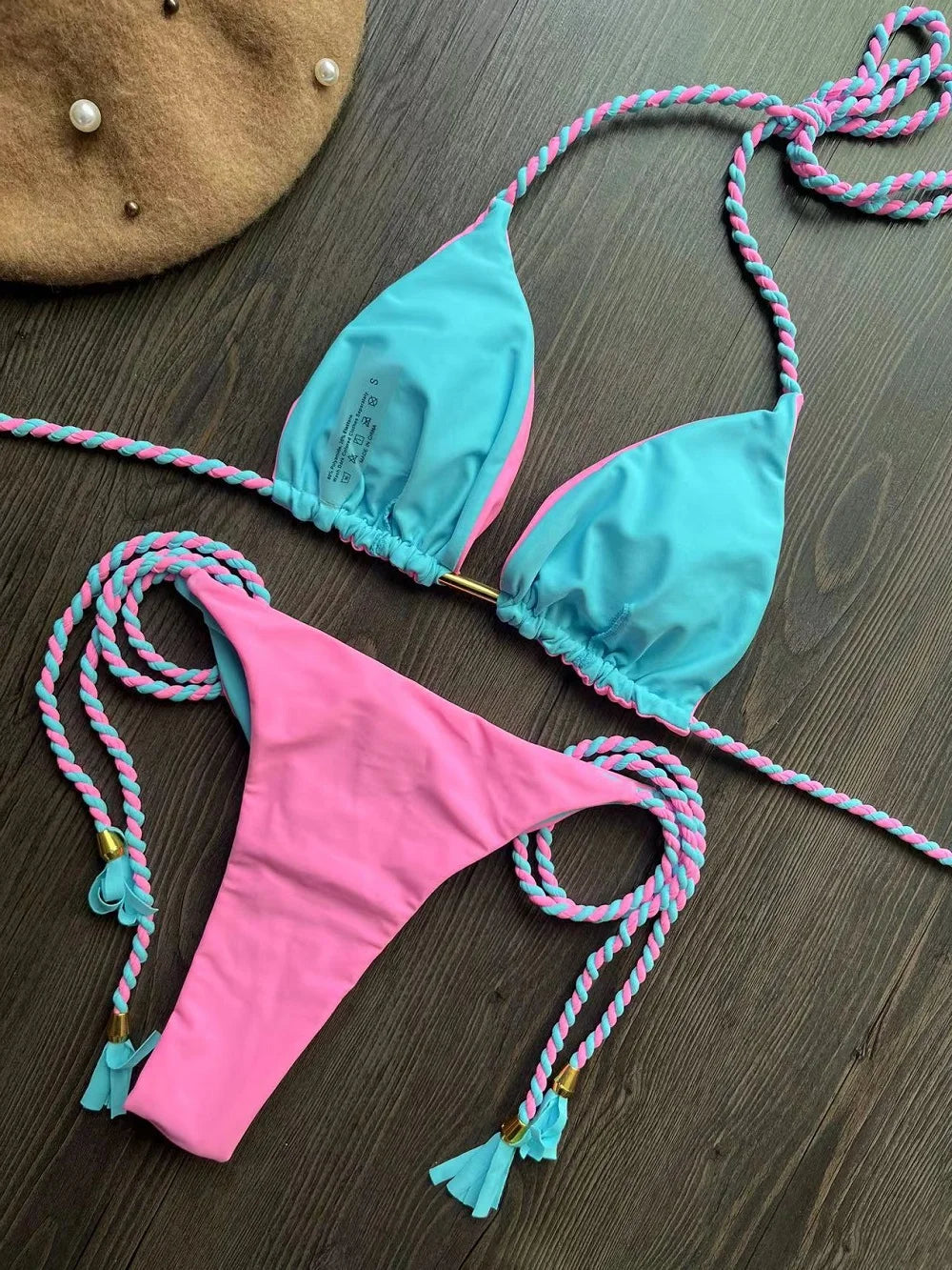 Sexy Beach Women's Swimsuit Braiding Rope Bikini Two-piece Triangle Swimwear Bathing Brazilian Suit
