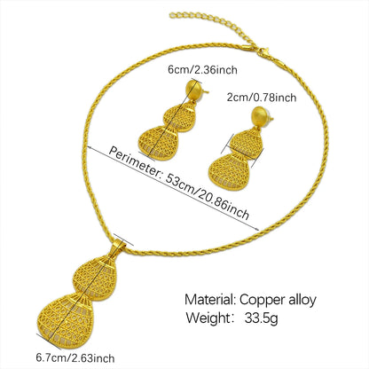African 24K Gold Plated Women Droplet Dubai Indian Bridal Wedding Party Necklace Earrings Jewelry Set