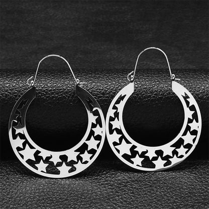 Women Yoga Lotus Flower Stainless Steel Gold Color Hoop Earrings