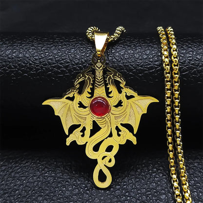 Men Stainless Steel Gothic Black Witchcraft Dragon Satan Viking Wolf Owl Wizard Necklace