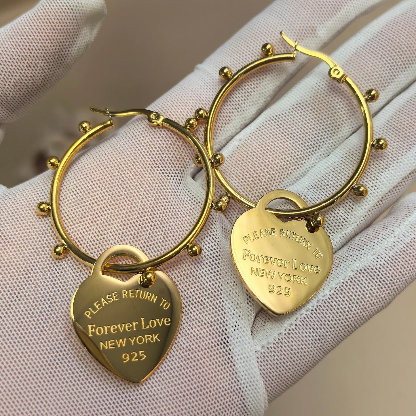 Women Heart Stainless Steel Gold Color Wedding Party Earrings Gifts