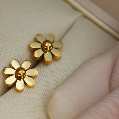 Daisy Women Wedding Stainless Steel Gold Color Charm Stud Earrings