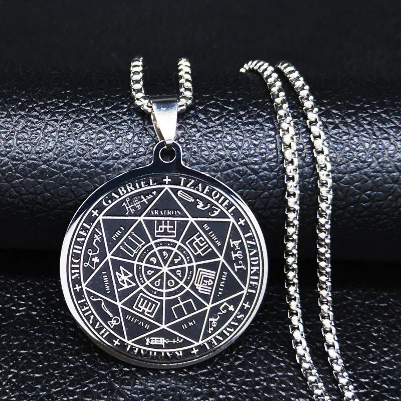 Men Seal of Solomon Talisman Protection Seven Archangels Amulet Stainless Steel Necklace