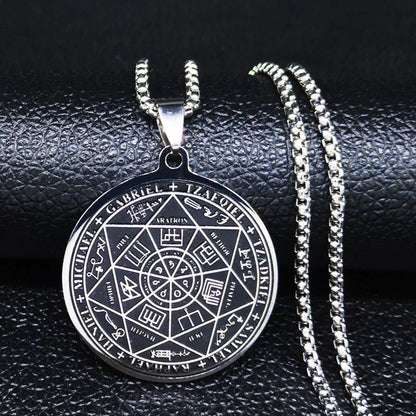 Men Seal of Solomon Talisman Protection Seven Archangels Amulet Stainless Steel Necklace