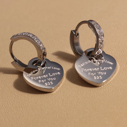 Women Heart Pendant Women Zircon Stainless Steel Gold Color Charm Earrings