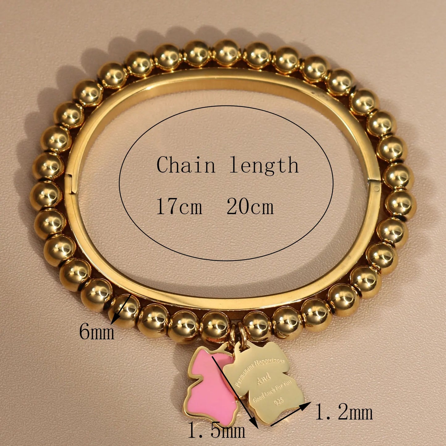 New Pink Elephant Pendant Elastic Bead Stainless Steel Bracelet 18 K Gold Plated Luxury Women's Jewelry Wholesale Gift