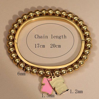 New Pink Elephant Pendant Elastic Bead Stainless Steel Bracelet 18 K Gold Plated Luxury Women's Jewelry Wholesale Gift