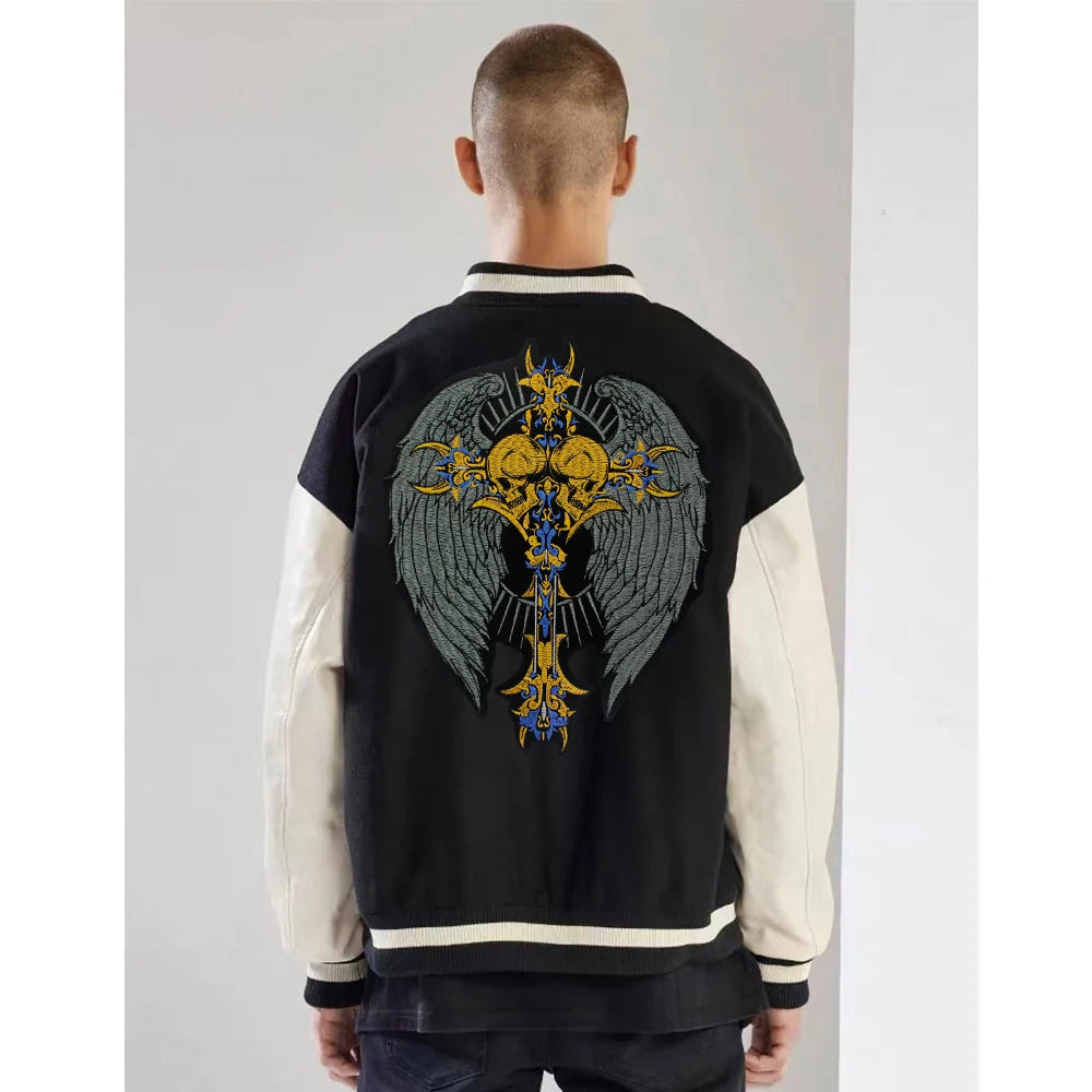 Punk Wings Skull Biker Rock Large Embroidered Patch Appliques Iron on Patches Badge Clothes Sewing
