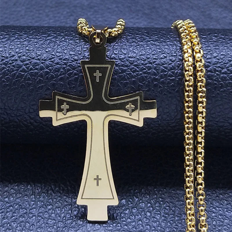 Men Fashion Cross Gold Stainless Steel Choker Cross Stainless Steel Choker Pendant Necklace