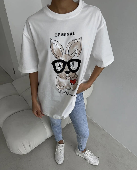 Women Cartoon Printed Chic Tees Cotton Jumper Oversized Pullover Tops Shirt