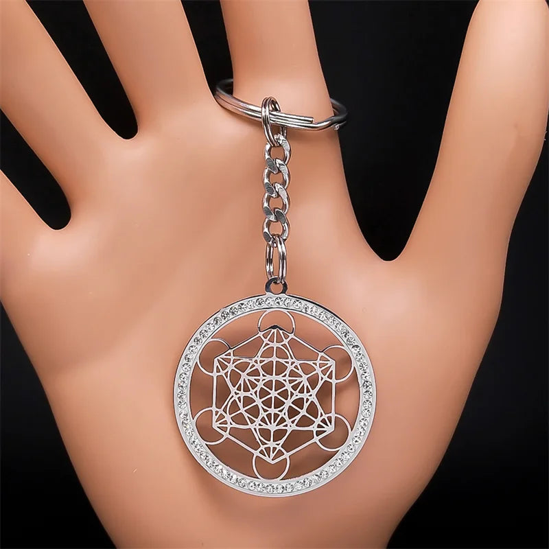 Women Metatron Sacred Geometry Symbol Flower of Life Stainless Steel Crystal Pendant Necklace