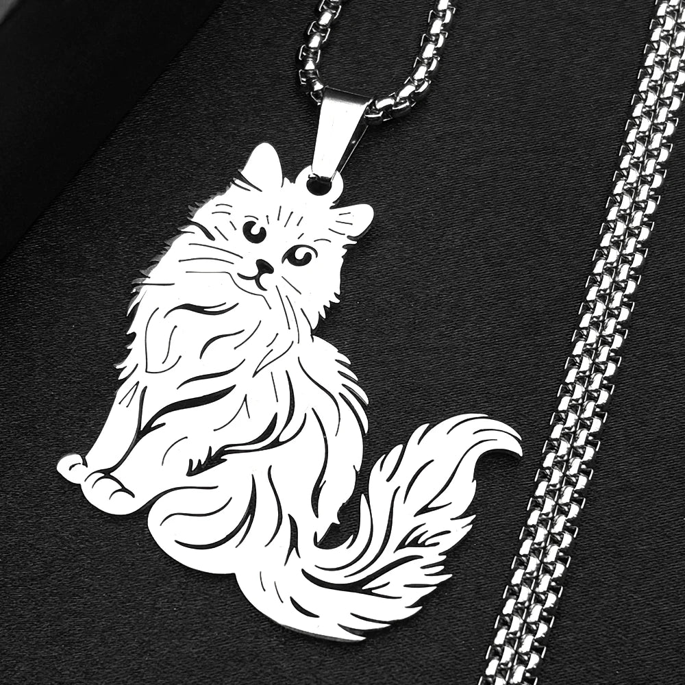 Women Men Stainless Steel Silver Color Kitty Cat Animal Ragdoll Clavicle Chain Necklace