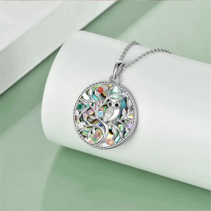 Creative Animal Colorful Tree of Life Owl Colorful Rhinestone Disc Pendant Necklace