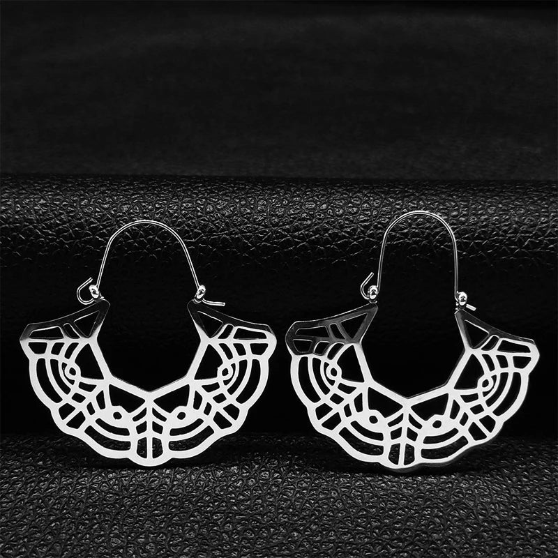 Women Yoga Lotus Flower Stainless Steel Gold Color Hoop Earrings