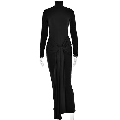 Women Turtleneck Long Sleeve Maxi Fashion Irregular Bodycon Long Evening Dress