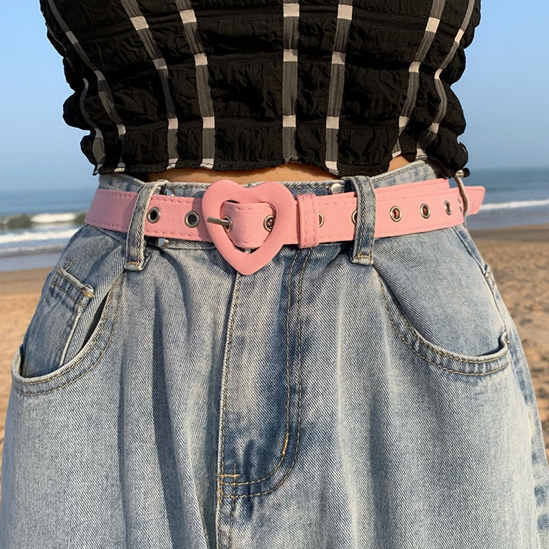 Women Heart Denim Love Buckle Jeans Pant Strap Belts