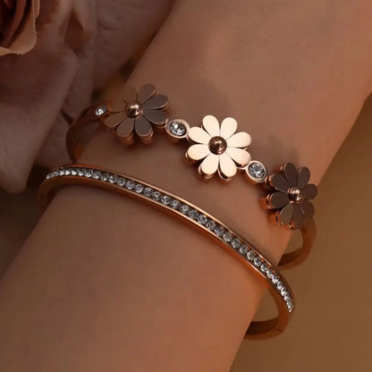 Delicate Crystal Shape Stainless Steel Gold Color Women's Bracelet Bangles