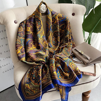 180*90cm Women Designs Silk Satin Bandana Long Shawls Wraps Scarves Pashmina Scarf