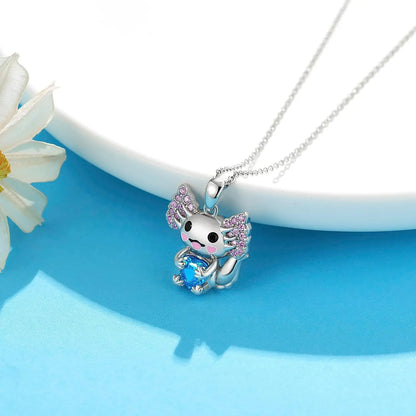 Fashion Animal Cute Axolotl Zircon Cartoon Pendant Necklace Party Gift