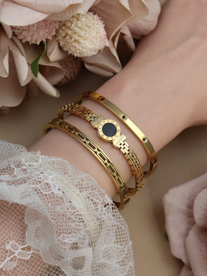 Stainless Steel Zircon Roman Numeral Chain Design Women Bracelet Bangle