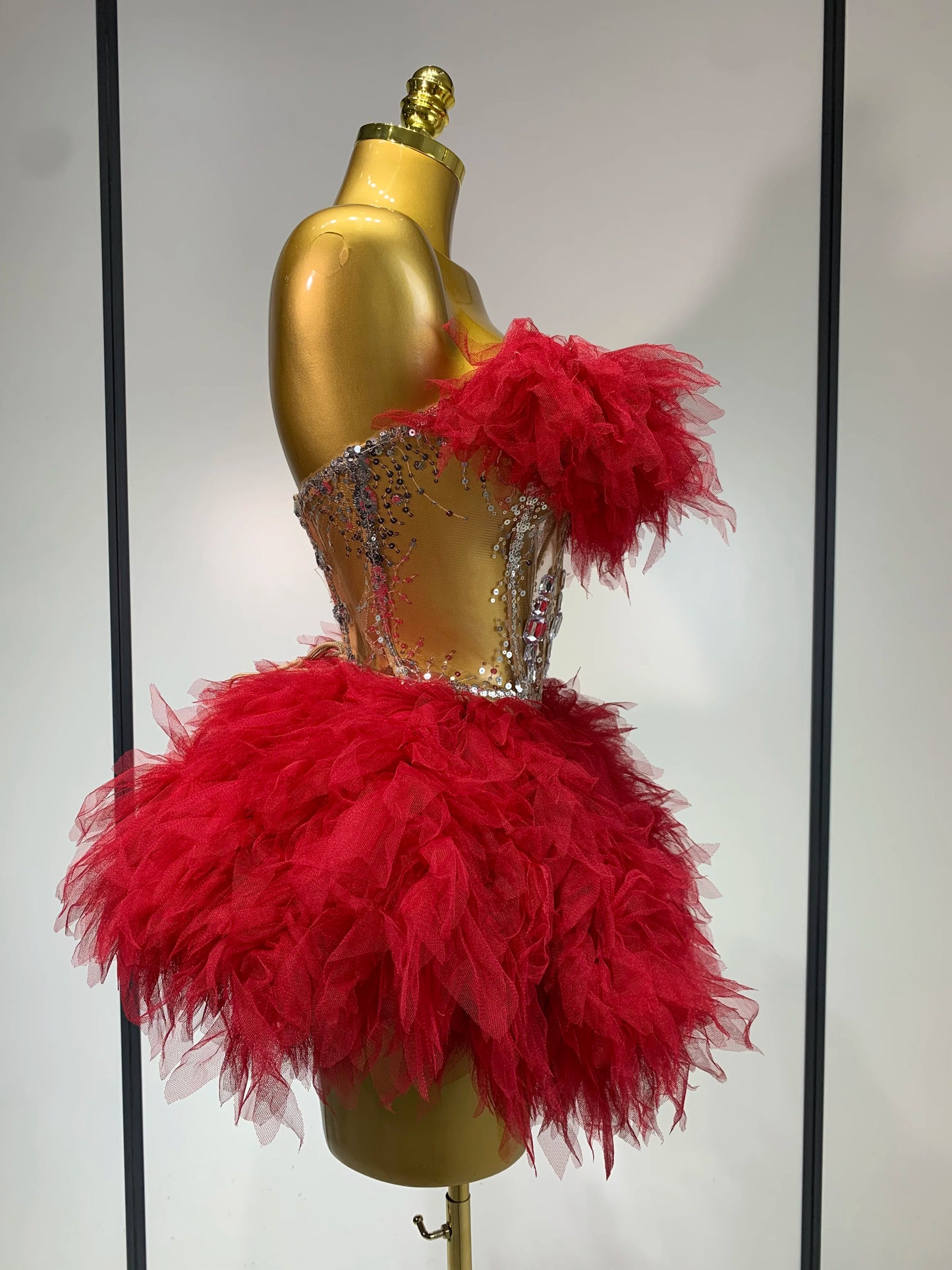 Sexy Strapless Mesh Two Pieces Celebrity Night Party Prom Birthday Dress