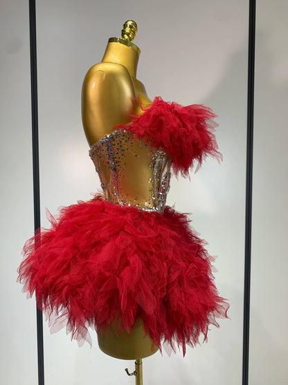 Sexy Strapless Mesh Two Pieces Celebrity Night Party Prom Birthday Dress