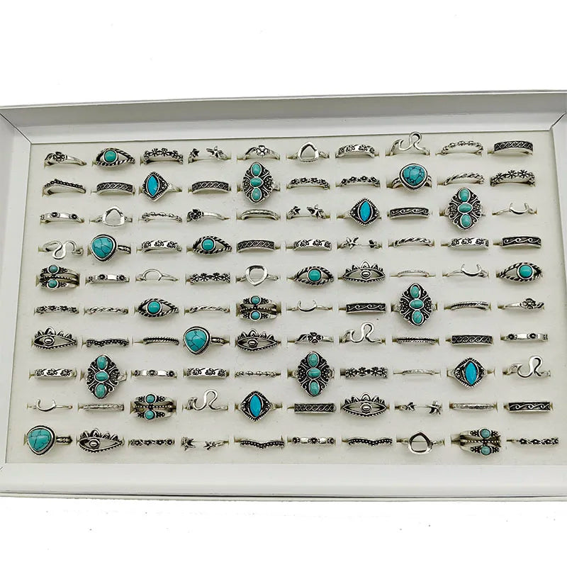 23pcs/Lot Bohemia Vintage Silver Plate Evil Eye Mix Style Finger Rings