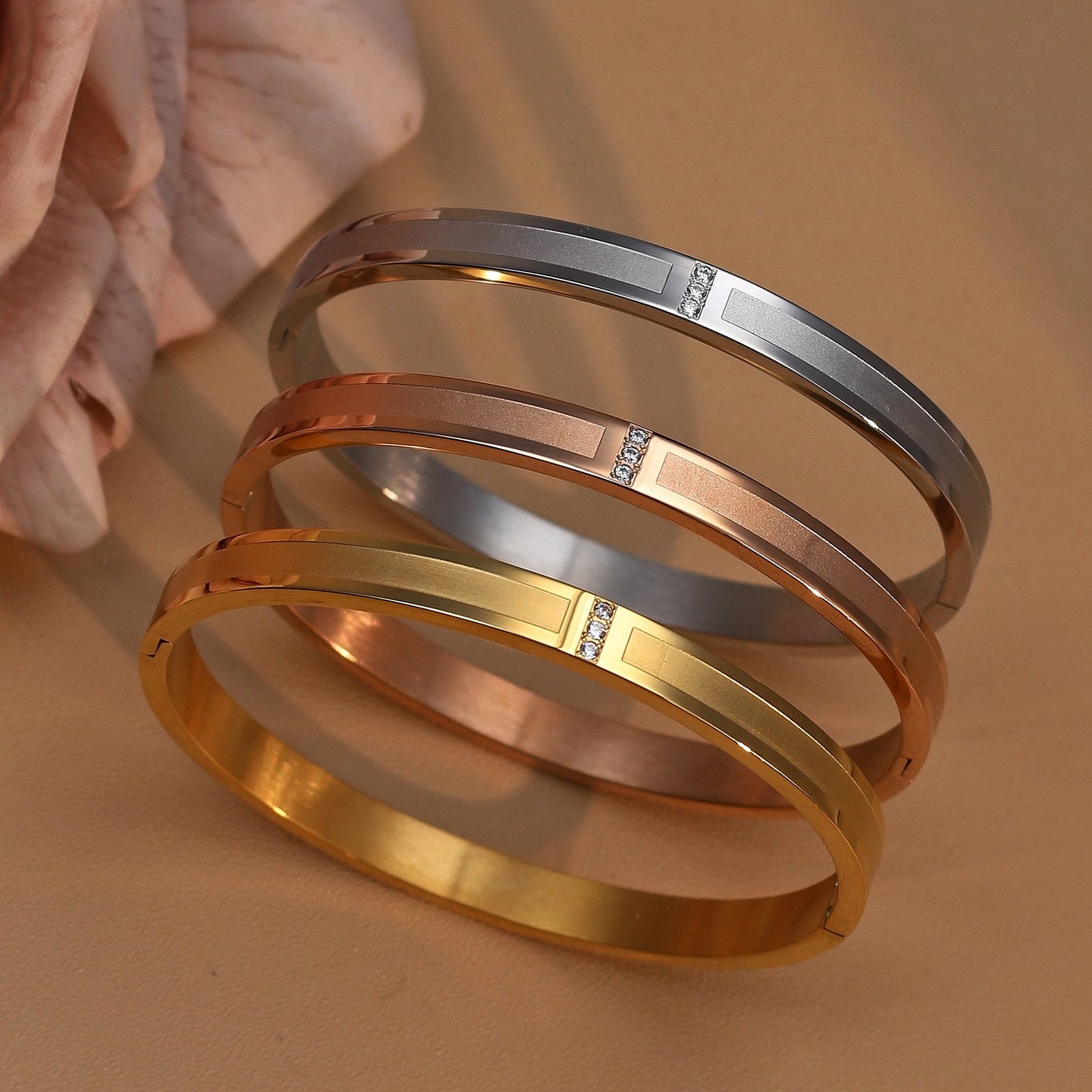 18K Plated Stainless Steel Zircon Fashion Women's Bracelet Bangles Gifts